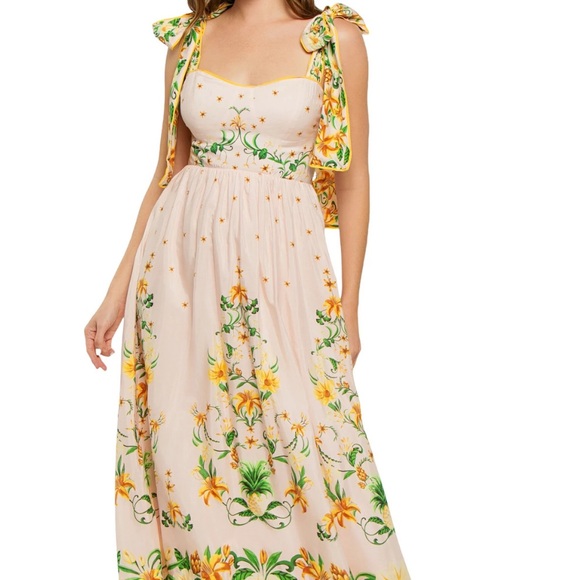 FARM Rio Cream Spring or Summer Green Floral Maxi Dress - Picture 4 of 8